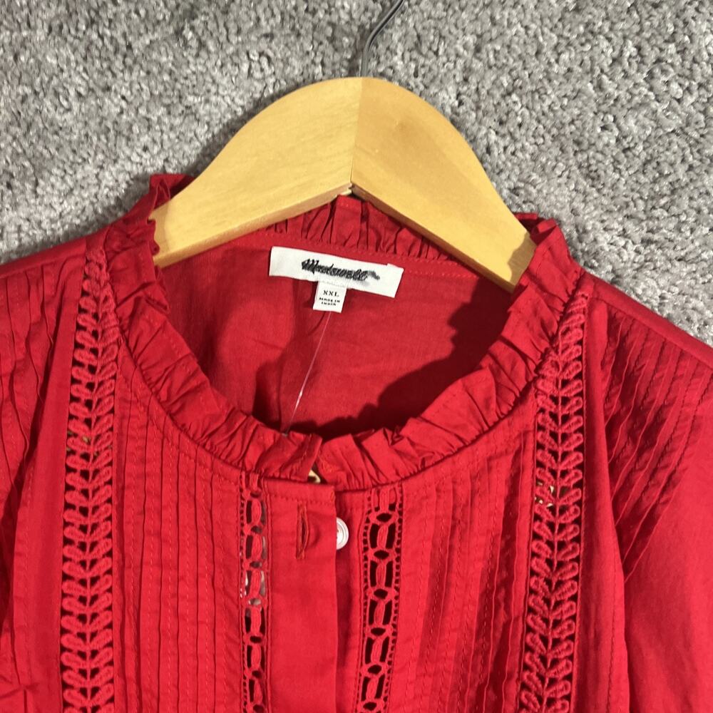 Madewell Women's XXL 2XL Red Lace Pintuck Long Puff Sleeve Blouse NWT Boho Top - Picture 5 of 15